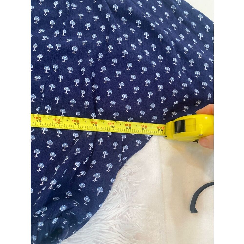 Floral Print Navy Blouse - Lightweight Women's Top